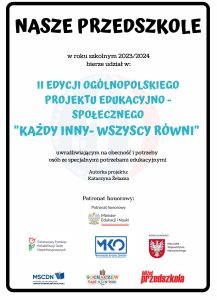 Plakat informujący o przystąpieniu do projektu edukacyjno-społecznego Każdy Inny - wszyscy równi.