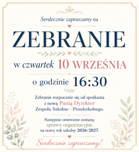 Informacja o zebraniu dla rodziców
